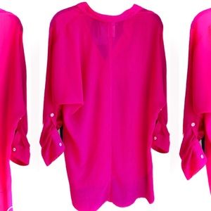TOMMY BAHAMA | XS | Hot Pink Fuschia Swim Top Gauze Button Down Sheer 3/4 Sleeve